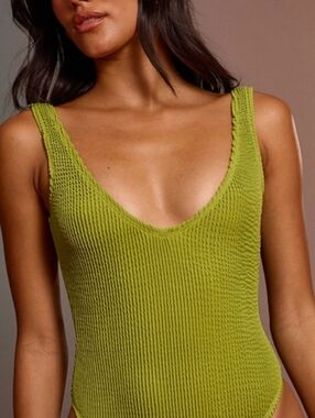 Olive Crinkle Swimsuit Size Large